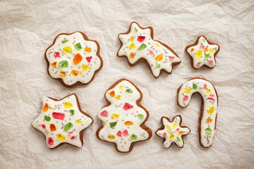 Fototapeta na wymiar Christmas cookies in the shape of snowflakes handmade. Basic for your decoration on the white background