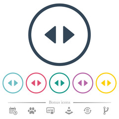 Horizontal control arrows flat color icons in round outlines
