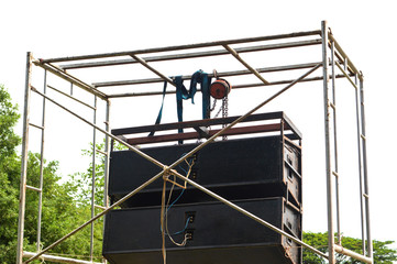 speakers outdoor / tha black speakers hang on steel for concert sound system