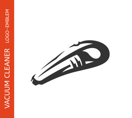 Handheld vacuum cleaner logo - hoover emblem design on white background, vector illustration