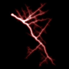 Isolated realistic electrical lightning strike visual effect on black night background. Energy change. 