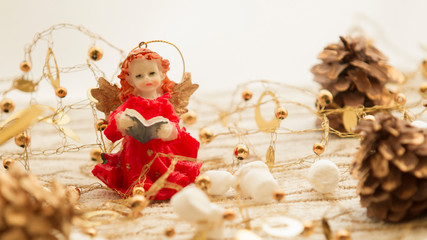 Christmas toys on a knitted background