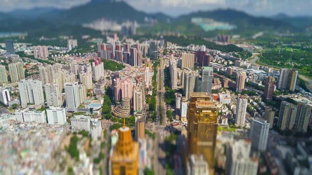 shenzhen city sunny day traffic road aerial panorama 4k tilt shift time lapse china
