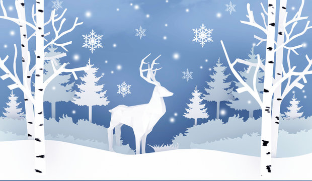 3d rendering isolat christmas card with deer snow tree