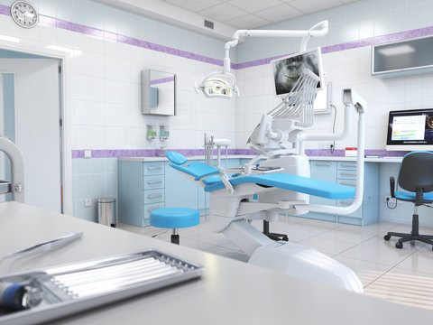 3D rendering modern dentist's office