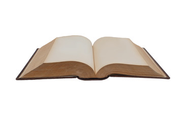 An old opened book with blank pages on a white background. Isolated.