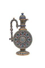 Oriental Silver jug for wine on a white background. Isolated.