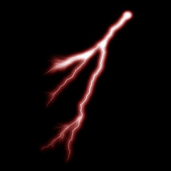 Isolated realistic electrical lightning strike visual effect on black night background. Energy change. 