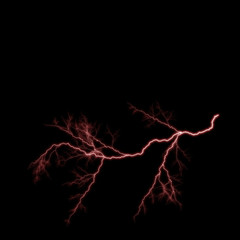 Isolated realistic electrical lightning strike visual effect on black night background. Energy change. 