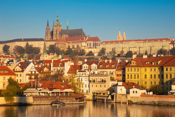 Fototapeta na wymiar Prague - The Charles Bridge, Castle and Cathedral withe the Vltava river.