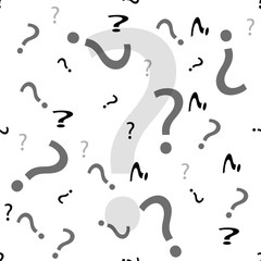Obraz premium Question mark seamless pattern . Vector seamless pattern with question marks. Monochrome hipster background. Hand drawn random black punctuation marks.