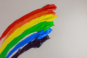 multi-colored paint on a white background smeared in a line