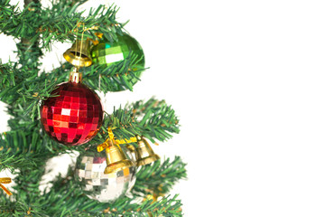 Decorated Christmas tree  with colorful ornaments and copyspace design for make background