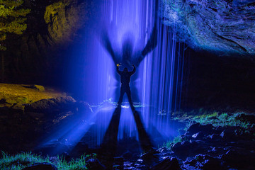 Light painting on the inside of a cave
