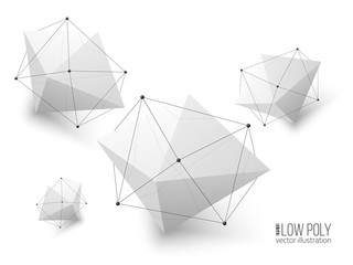 Set of low poly geometry design element.  Communication or molecule vector background.