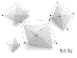 Set of low poly geometry design element.  Communication or molecule vector background.