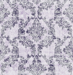 Vintage damask flourish ornamented pattern Vector. Victorian Royal texture. Flower decorative design. Purple color decors