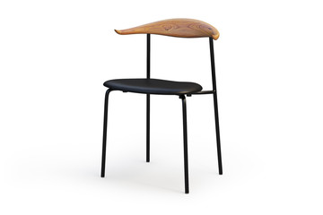 Black leather chair with metal legs and wooden back. 3d render