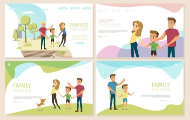 Happy Parenthood and Childhood Vector Websites Set