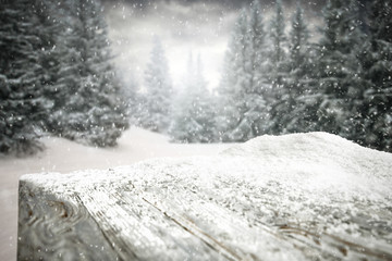 Table background and snow decoration 