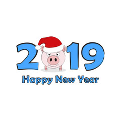 Cute funny pig in Santa hat. Symbol of Chinese new year 2019. Pink piggy isolated on white background. Design element for your New Year decoration. Vector illustration.