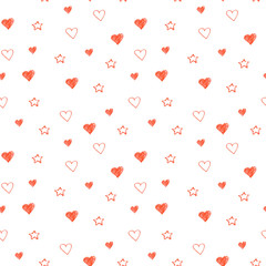 Simple hearts seamless pastel pattern. Valentines day background. Flat design endless chaotic texture made of tiny heart silhouettes. Shades of red.