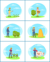 Farming Plantation People Set Vector Illustration