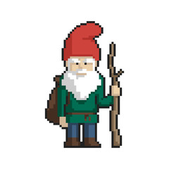 Dwarf pixel art on white background. Vector illustration.