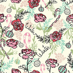 Vector Christmas Roes Seamless Pattern