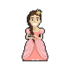 Princess pixel art on white background. Vector illustration.