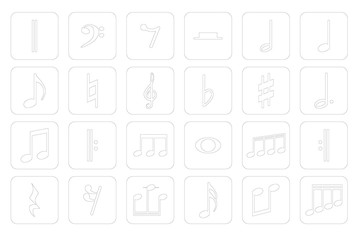 Detailed icon set of different music notes and signs