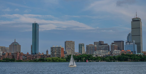 Charles river side in Boston, Massachusetts, USA - July 28, 2018:  Boston Charles River panorama...