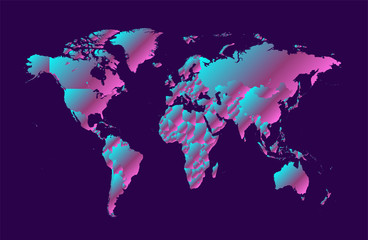 Fototapeta na wymiar World map metallic neon gradient color, new trend design 2019