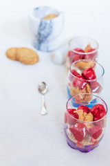 Dessert with kajmak pulp and strawberries