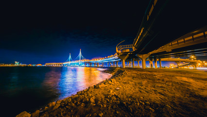 SAINT-PETERSBURG, RUSSIA - november 21, 2018: Time lapse evening highway, western high-speed...