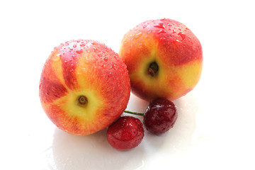 Fruit slimming, peach and cherry on a white background,
