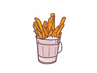 Freehand drawn cartoon french fries on a white background