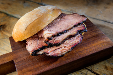 Brisket Sandwich on cutting board © antoniotruzzi