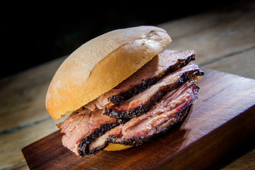 Brisket Sandwich on cutting board