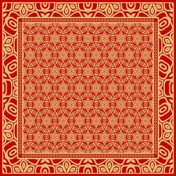 Geometric Pattern with hand-drawing floral ornament. illustration. For fabric, textile, bandana, scarg, print.