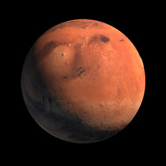 Naklejka premium Mars Planet Isolated with Sunlight Illumination