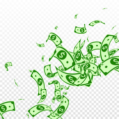 American dollar notes falling. Messy USD bills on 