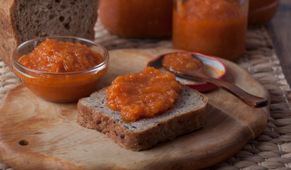 Squash caviar in a glass salad bowl