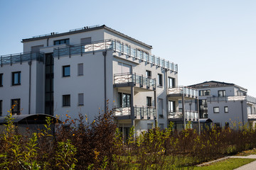 Modern residential complex in Germany, blue sky