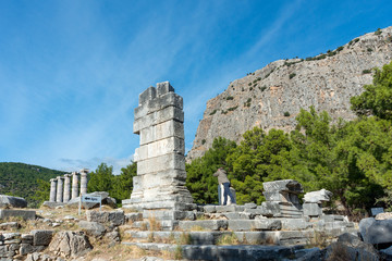 Fototapeta na wymiar Priene, ancient city of Ionia about 0 km north of the Menderes (Maeander) River and 16 km inland from the Aegean Sea, in southwestern Turkey. 