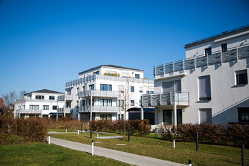 Modern residential complex in Germany, blue sky
