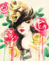 Wall murals Aquarel Face beautiful woman. fantasy illustration. watercolor painting  