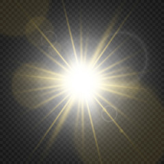 Fototapeta premium White glowing light explodes on a transparent background. Sparkling magical dust particles. Bright Star. Transparent shining sun, bright flash.