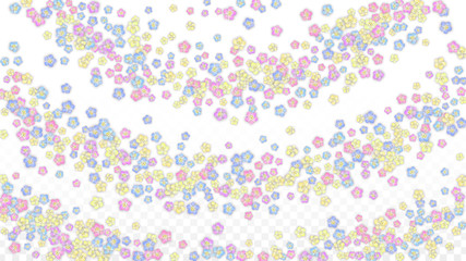 Blue Vector Realistic Blue Petals Falling on Transparent Background.  Spring Romantic Flowers Illustration. Flying Petals. Sakura Spa Design. Blossom Confetti. Design Elements for Wedding Decoration.