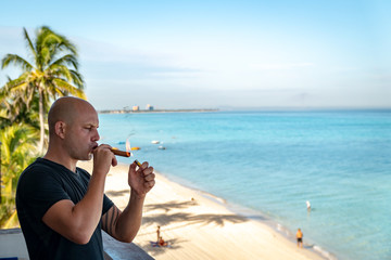 Smoking cigar in Cuba